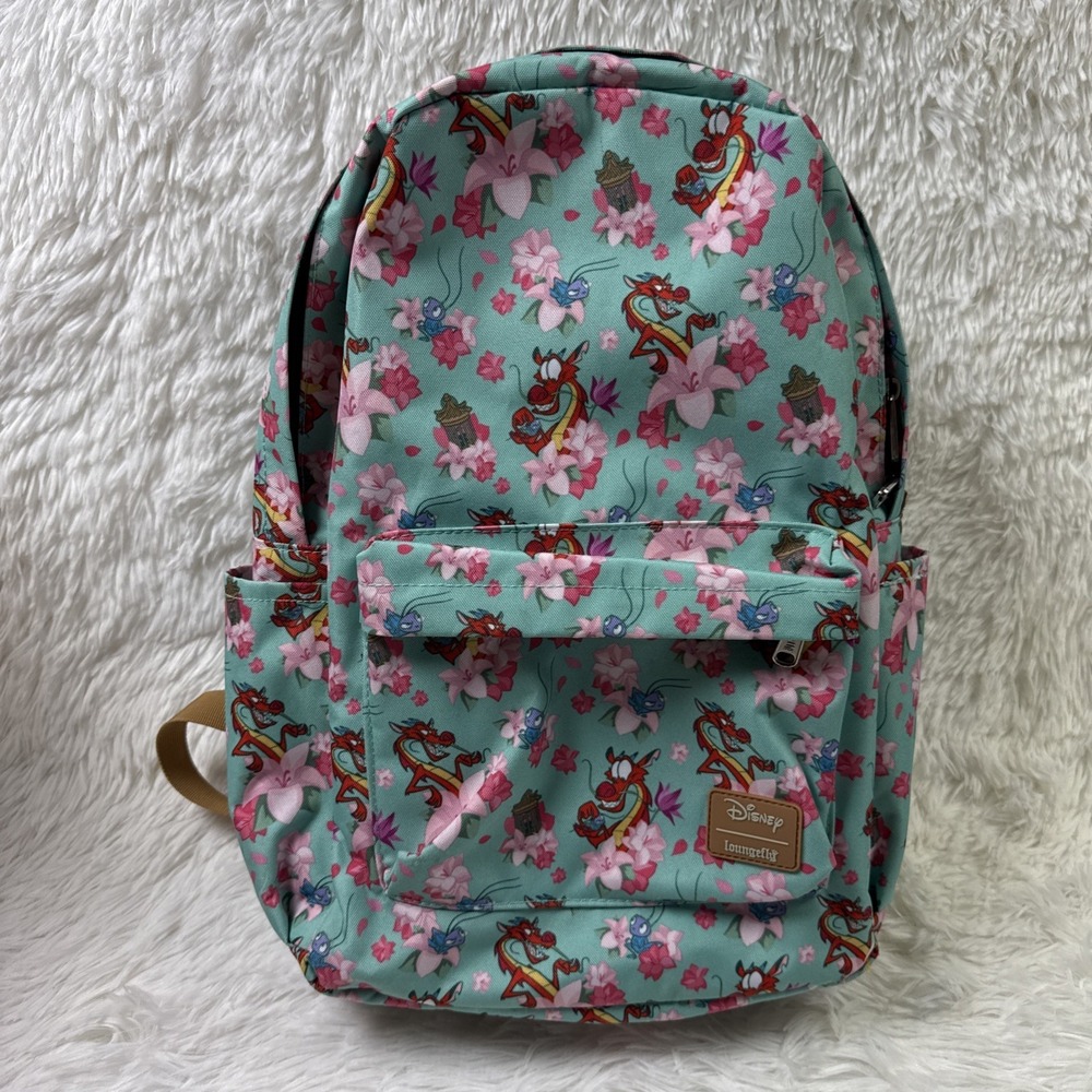 Loungefly Disney Mulan Mushu Cri-Kee Floral Daypack Backpack 16" Rare